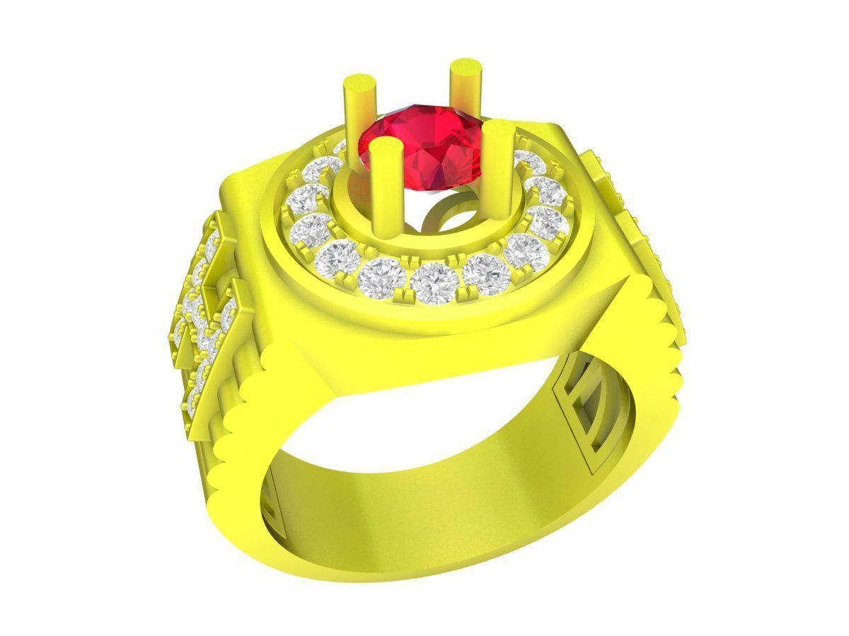 7895 luxury fashion H letter diamond men ring 3D print model_4