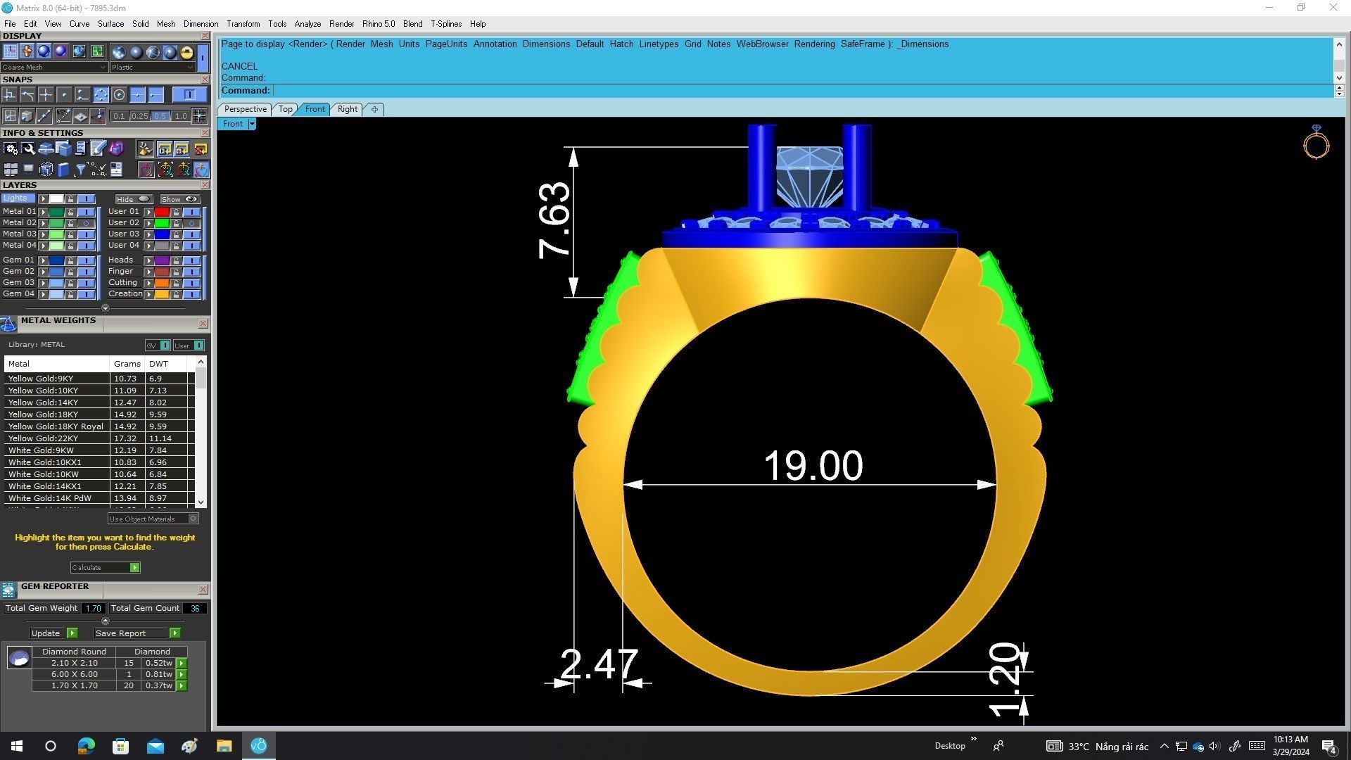 7895 luxury fashion H letter diamond men ring 3D print model_6