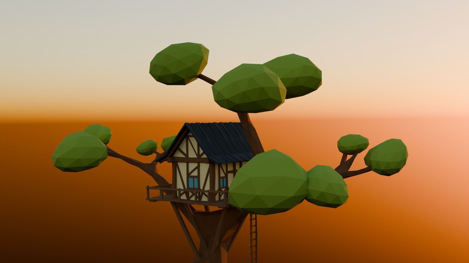 LowPoly Tree House  3D model_5
