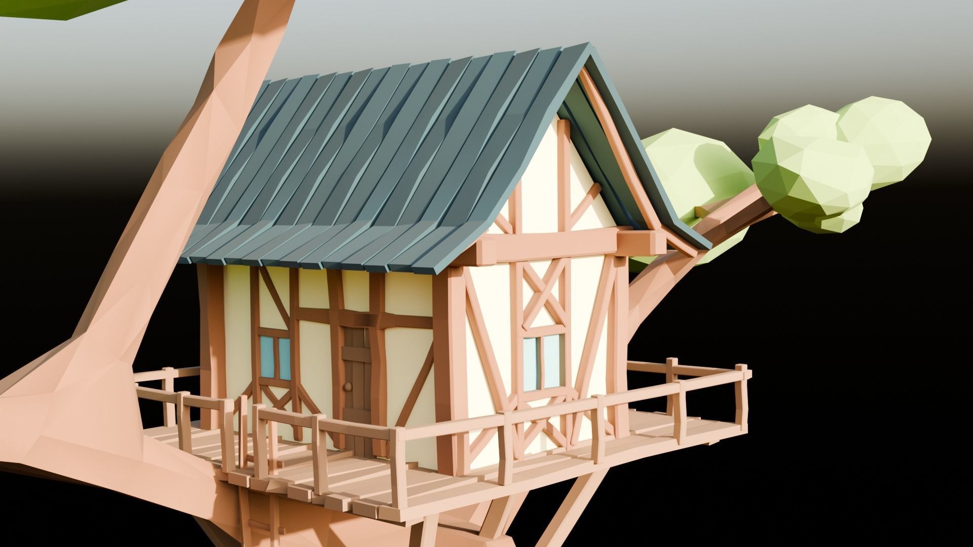 LowPoly Tree House  3D model_6