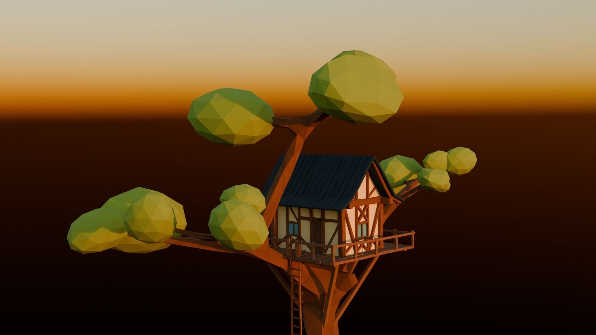 LowPoly Tree House  3D model_3