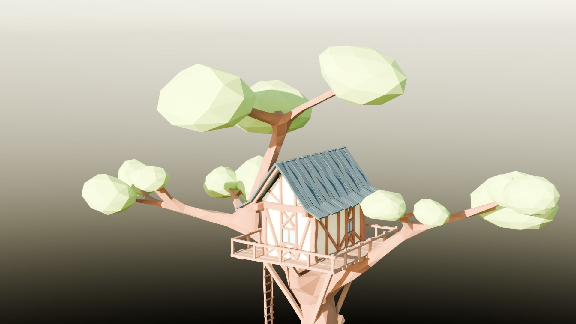 LowPoly Tree House  3D model_4