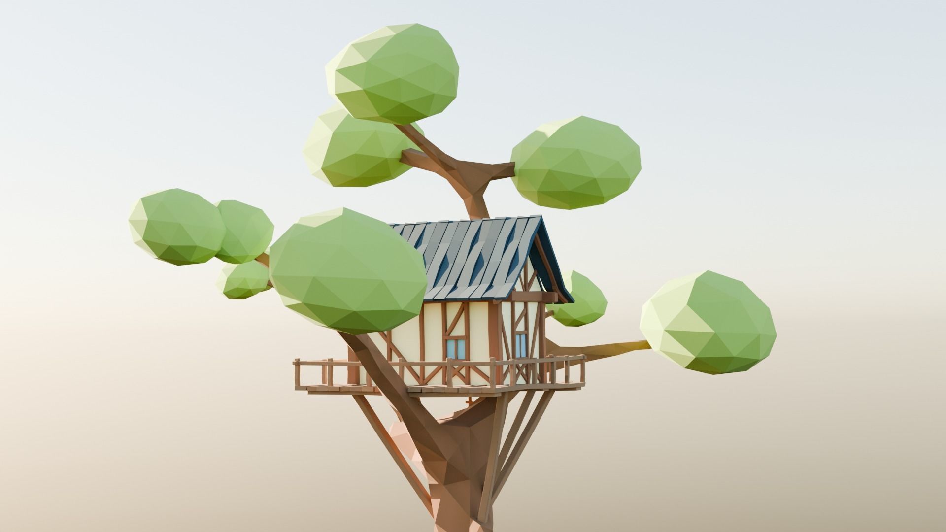 LowPoly Tree House  3D model_1