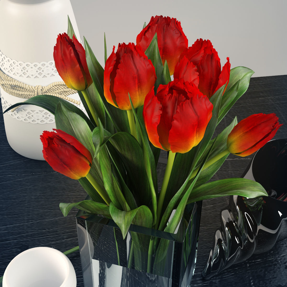 Decorative set with tulips  Low-poly 3D model_1