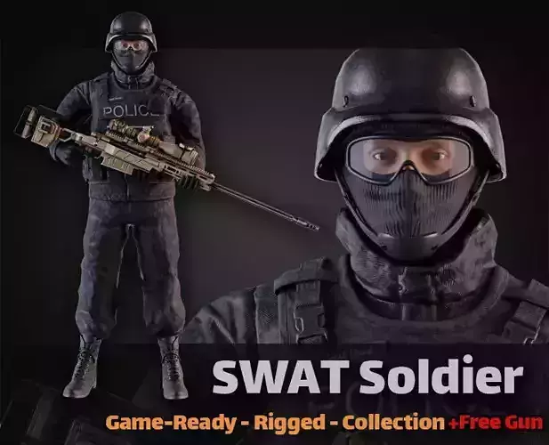 SWAT Game Character  Low-poly 3D model