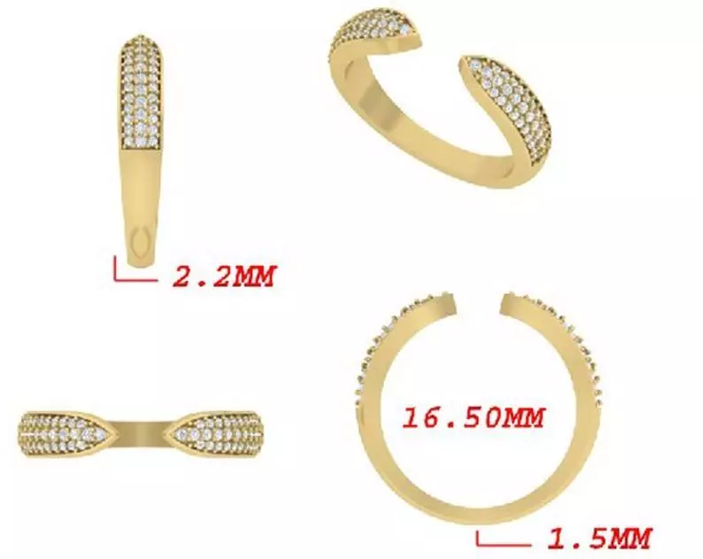 Open Band Diamond Ring Jewelry Design CAD File Instant Download Free 3D print model_0