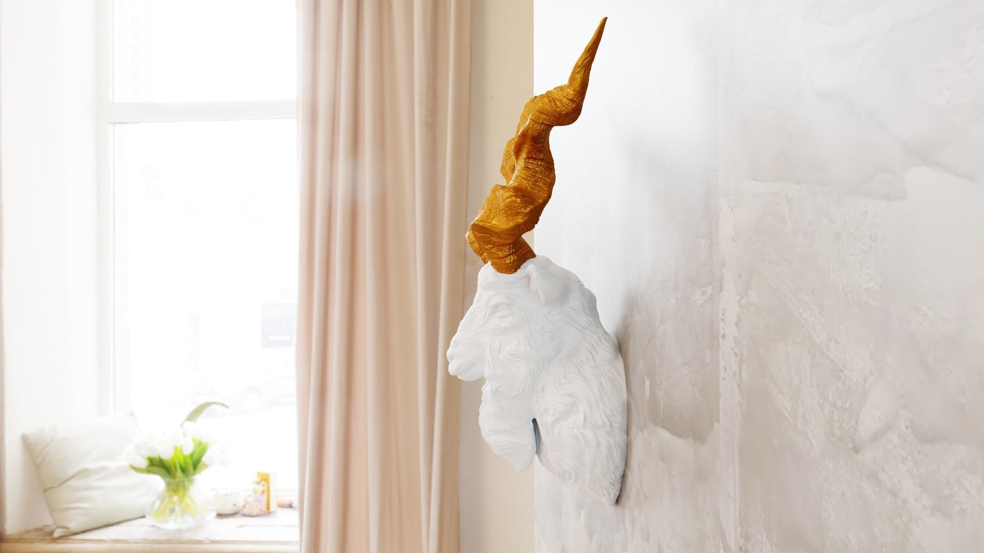 Markhor goat head wall stl 3d print file 3D print model_7