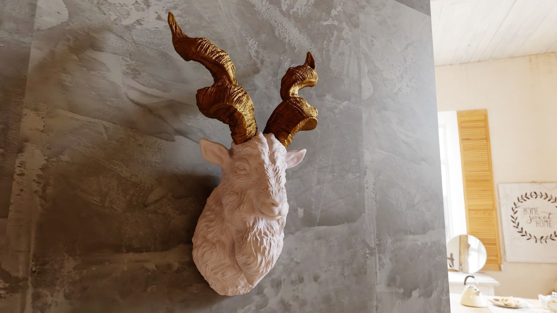 Markhor goat head wall stl 3d print file 3D print model_3