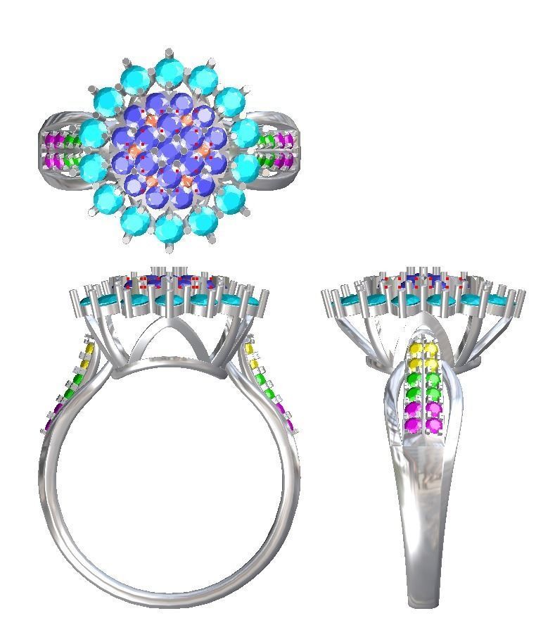 diamond cocktail ring 3D print model_2