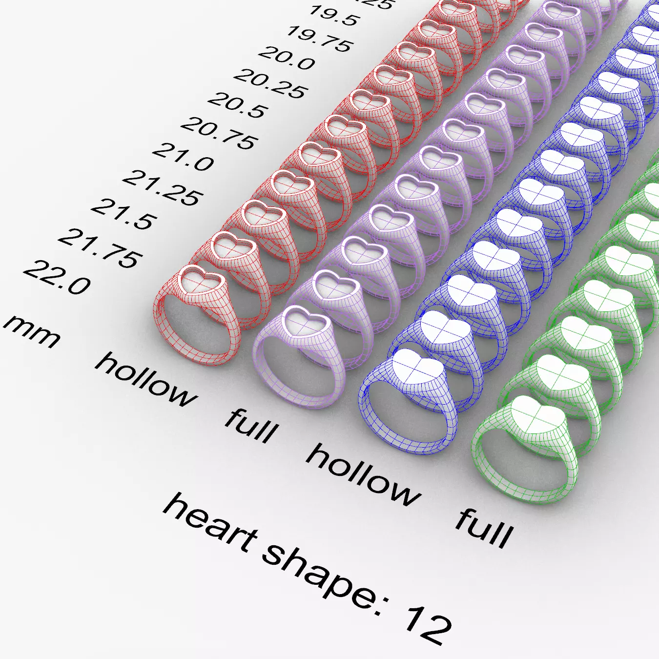 Heart-top 12 mm Signet Rings 116 items 3D print model