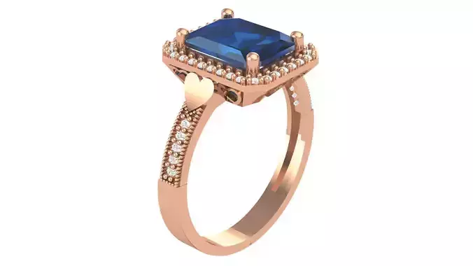 Halo Sapphire Gemstone Ring 3dm stl render details 3D print model