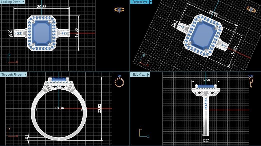 Halo Sapphire Gemstone Ring 3dm stl render details 3D print model_3
