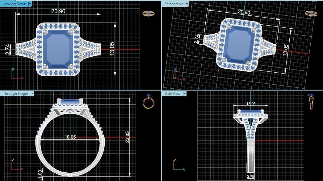 Halo Gemstone Ring 3dm stl render details 3D print model_4