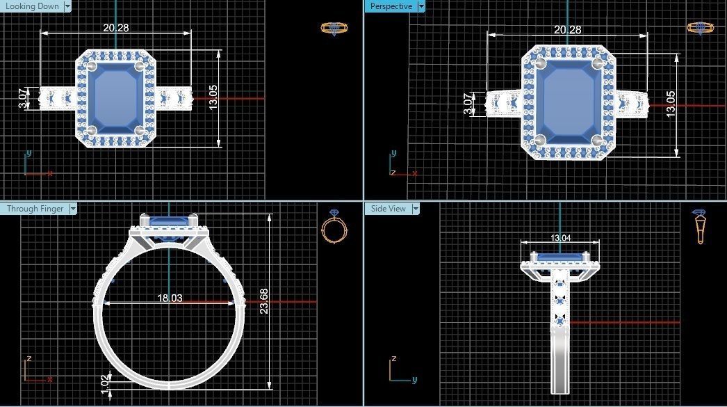 Halo Emerald Gemstone Ring 3dm stl render details 3D print model_4