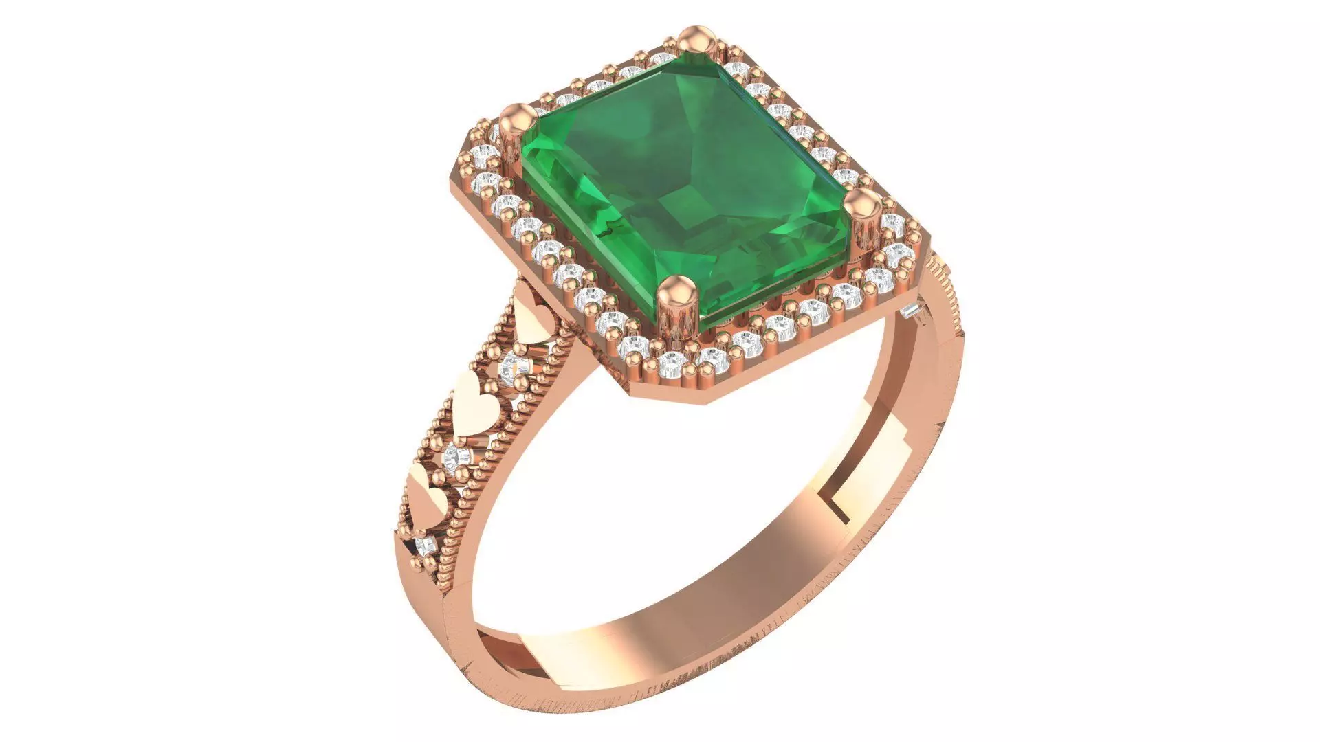 Halo Emerald Gemstone Ring 3dm stl render details 3D print model_0