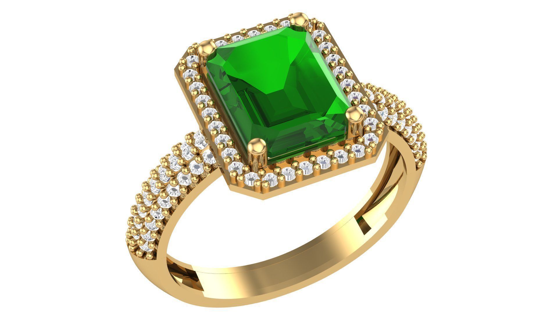 Halo Emerald Gemstone Ring 3dm stl render details 3D print model_1
