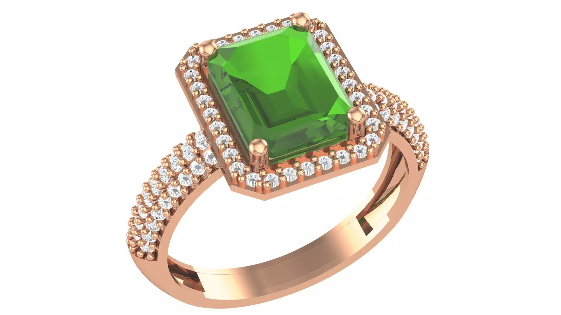 Halo Emerald Gemstone Ring 3dm stl render details 3D print model_0