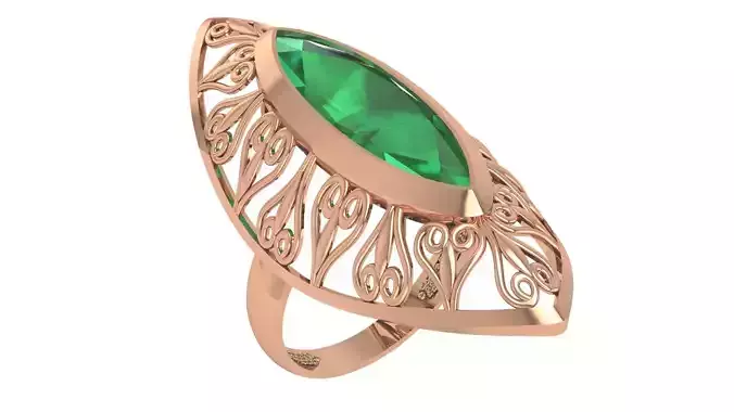 Emerald Gemstone Ring 3dm stl render details 3D print model