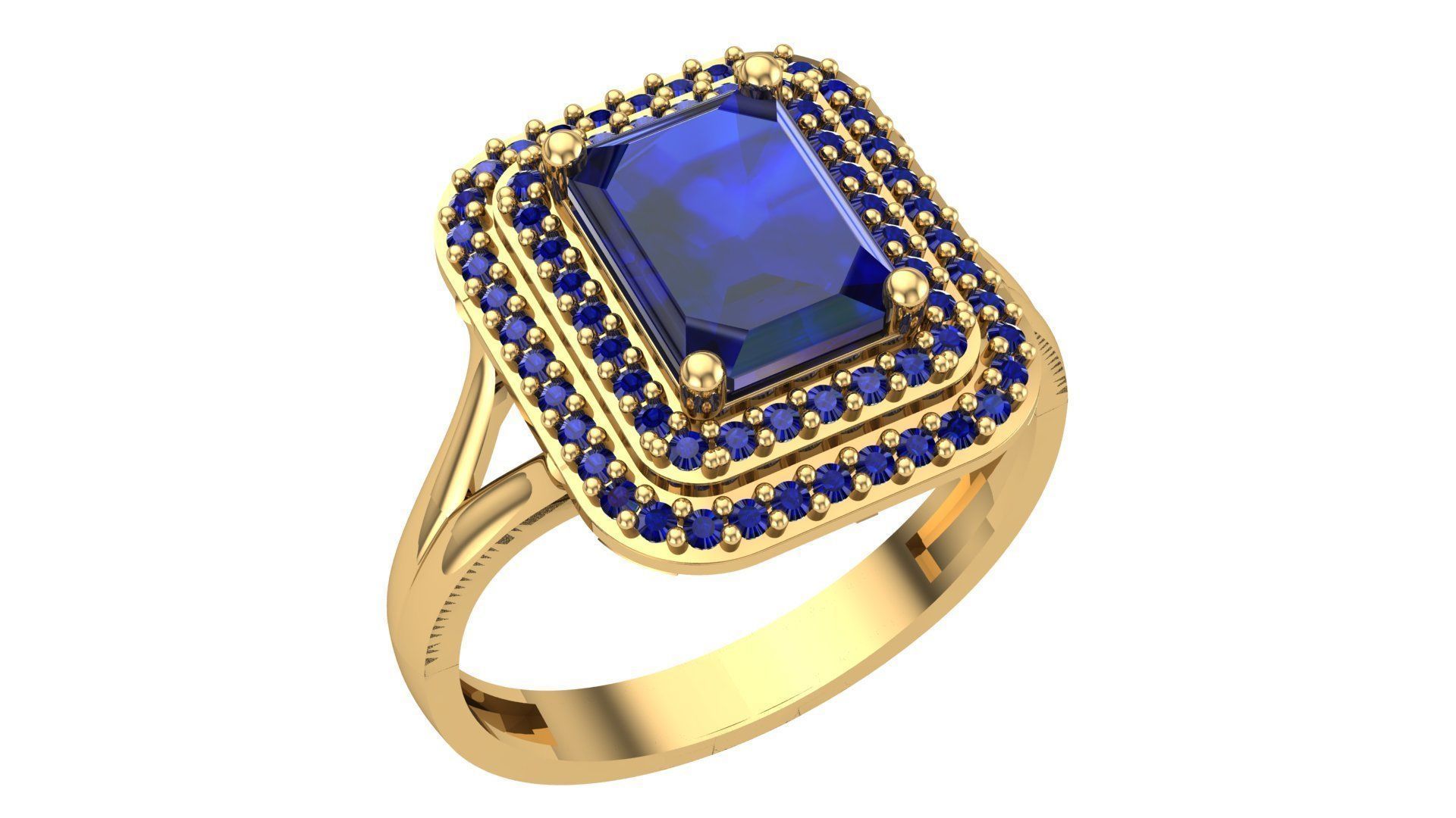 Halo Sapphire Gemstone Ring 3dm stl render details 3D print model_1