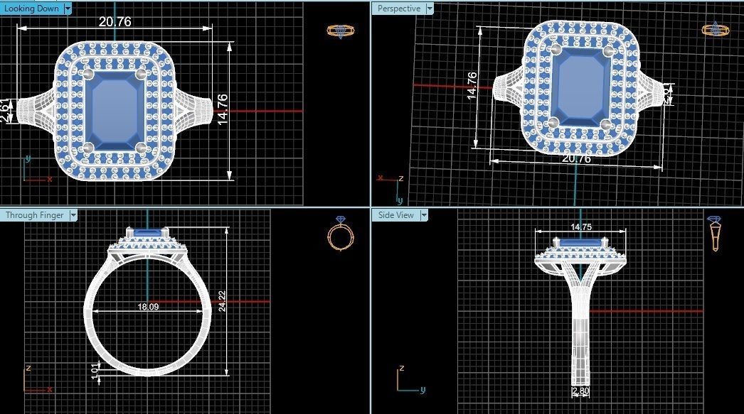 Halo Sapphire Gemstone Ring 3dm stl render details 3D print model_4