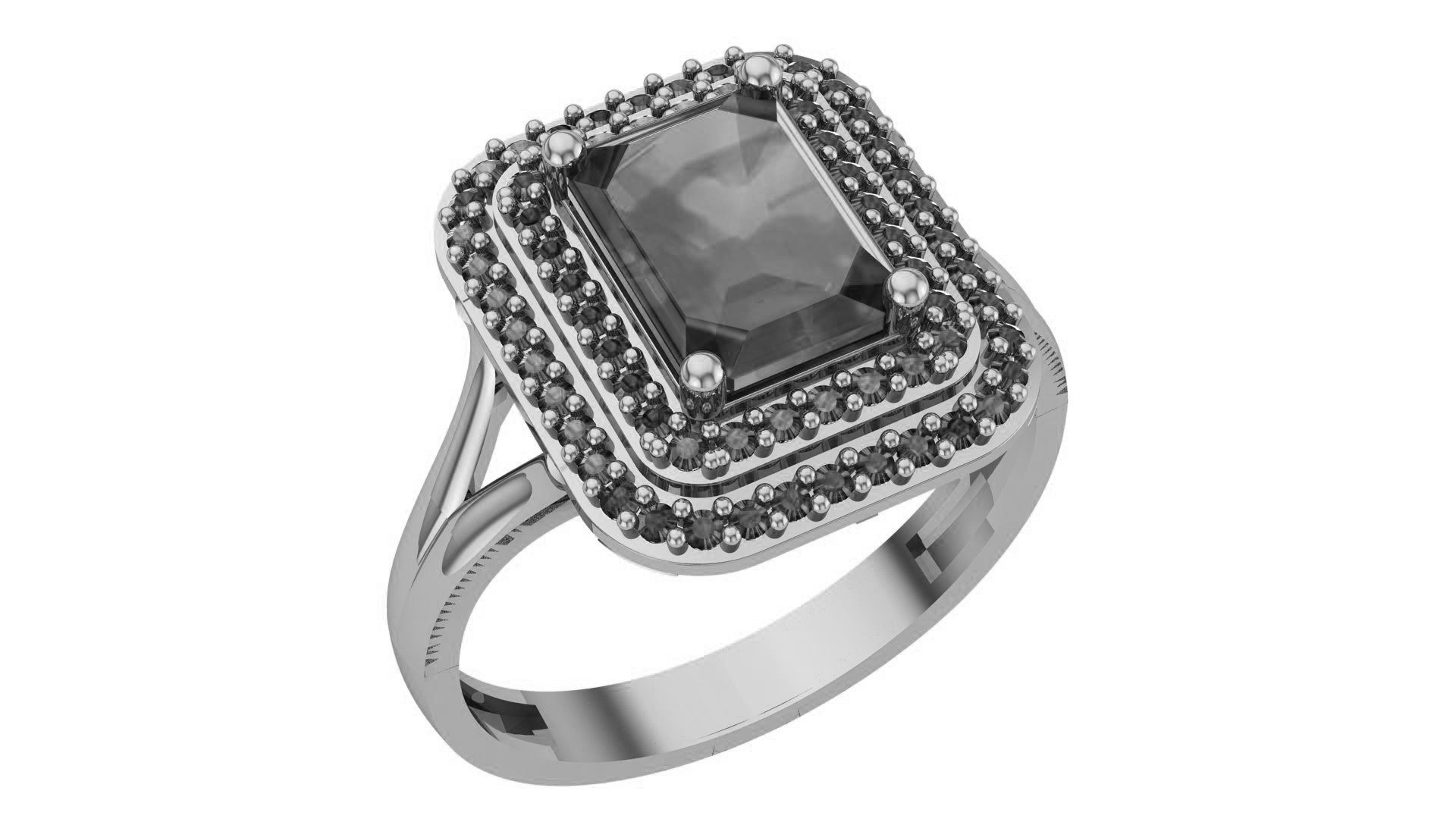 Halo Sapphire Gemstone Ring 3dm stl render details 3D print model_2