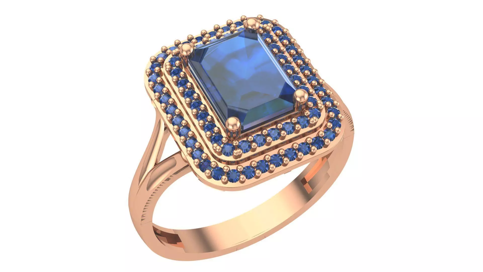 Halo Sapphire Gemstone Ring 3dm stl render details 3D print model_0