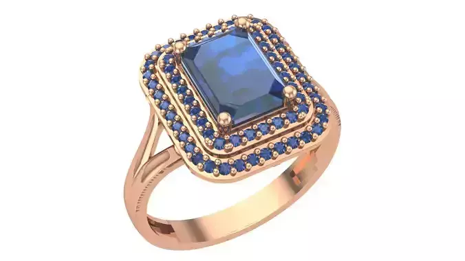 Halo Sapphire Gemstone Ring 3dm stl render details 3D print model