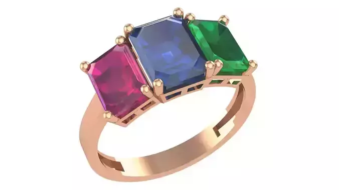 Trio Gemstone Ring 3dm stl render details