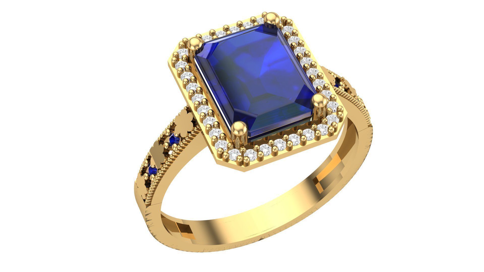 Halo Sapphire Gemstone Ring 3dm stl render details 3D print model_1