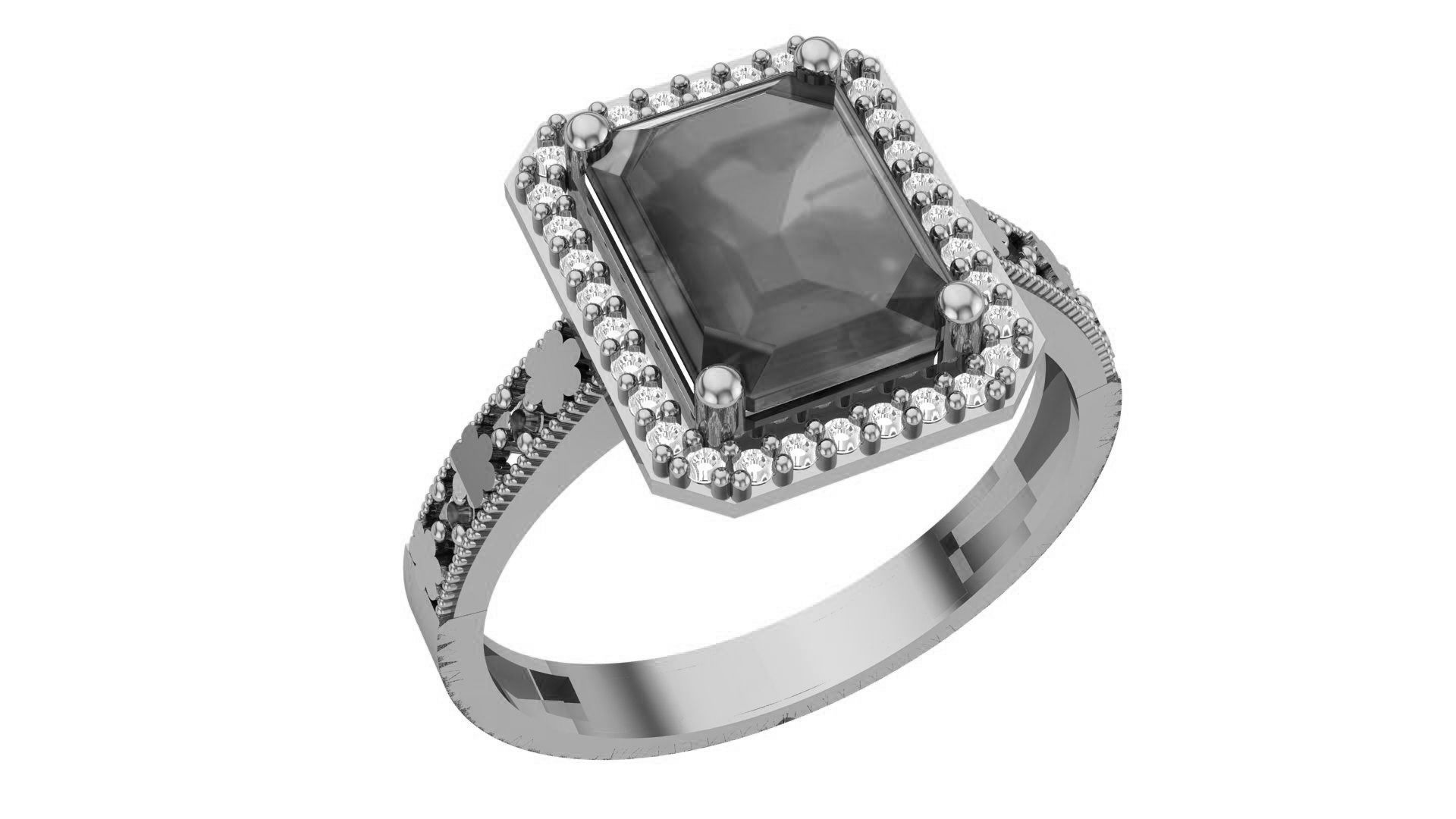 Halo Sapphire Gemstone Ring 3dm stl render details 3D print model_2