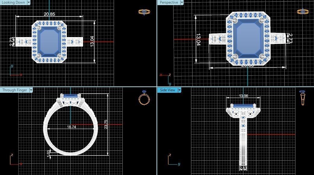 Halo Sapphire Gemstone Ring 3dm stl render details 3D print model_4