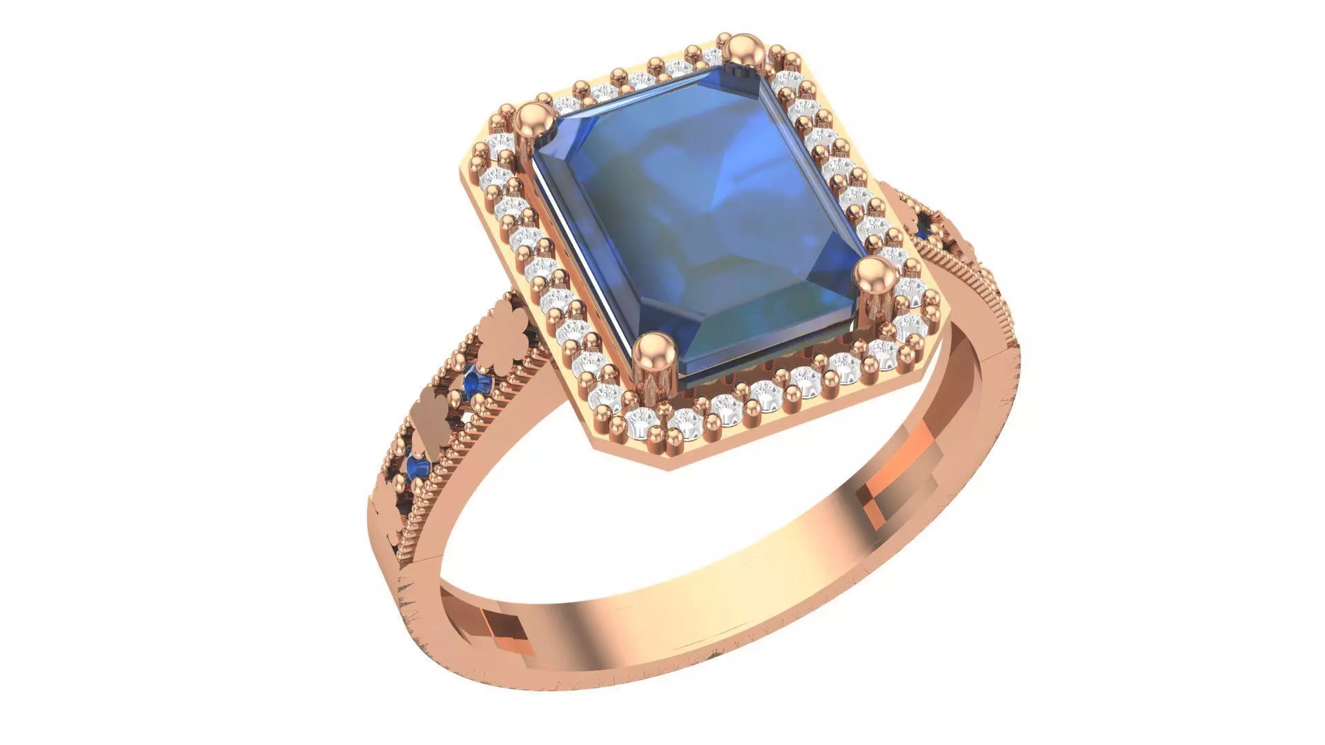 Halo Sapphire Gemstone Ring 3dm stl render details 3D print model_0