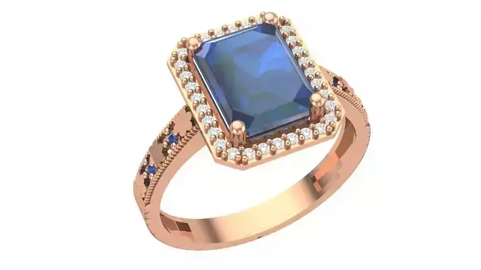 Halo Sapphire Gemstone Ring 3dm stl render details 3D print model