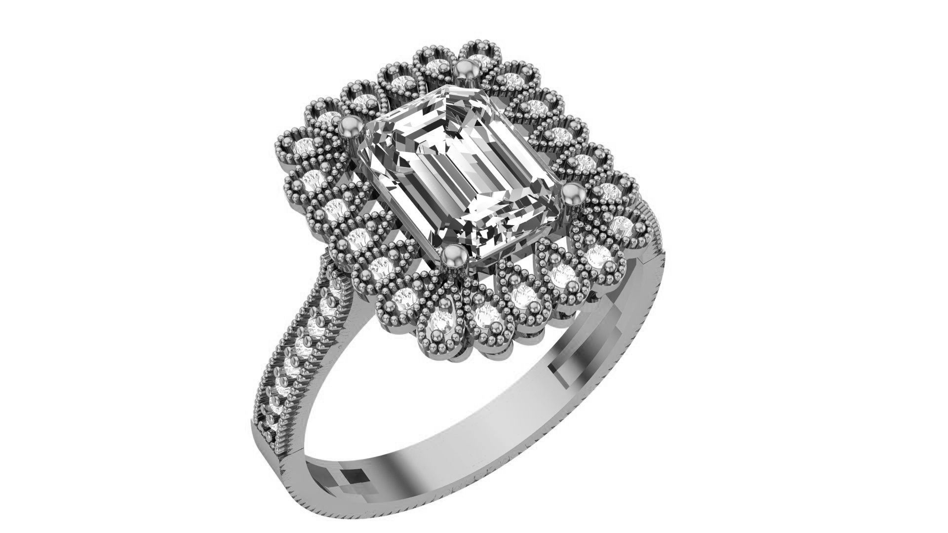 Halo Gemstone Ring 3dm stl render details 3D print model_1