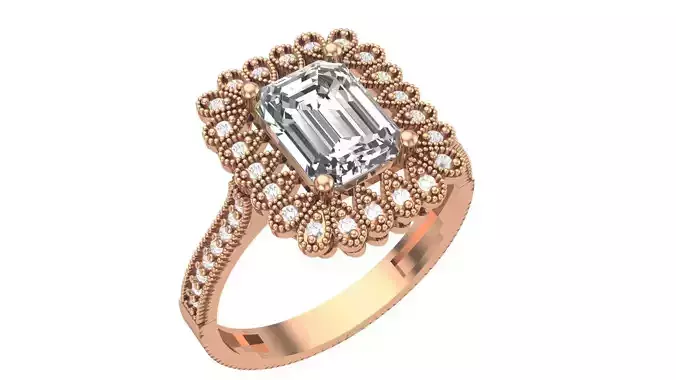 Halo Gemstone Ring 3dm stl render details 3D print model