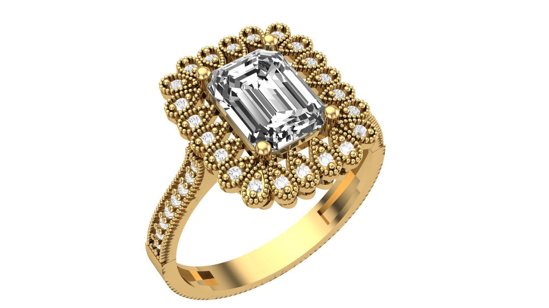 Halo Gemstone Ring 3dm stl render details 3D print model_2