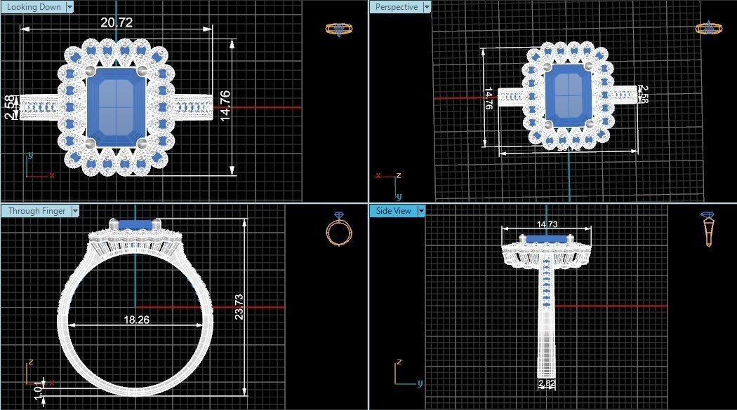 Halo Gemstone Ring 3dm stl render details 3D print model_4