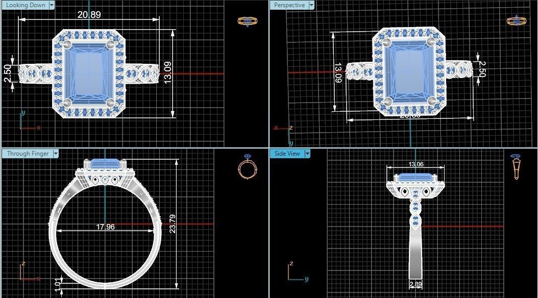 Halo Gemstone Ring 3dm stl render details 3D print model_4