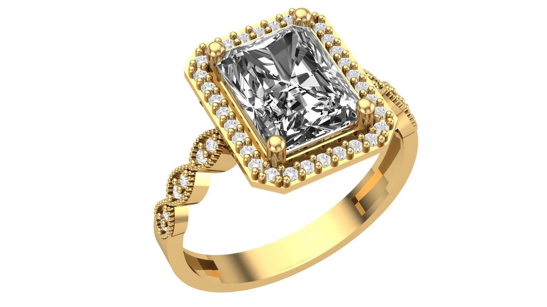Halo Gemstone Ring 3dm stl render details 3D print model_1