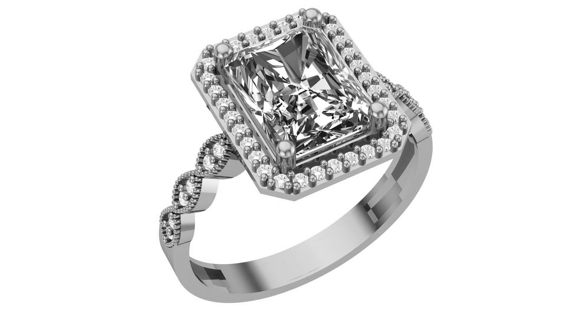 Halo Gemstone Ring 3dm stl render details 3D print model_2