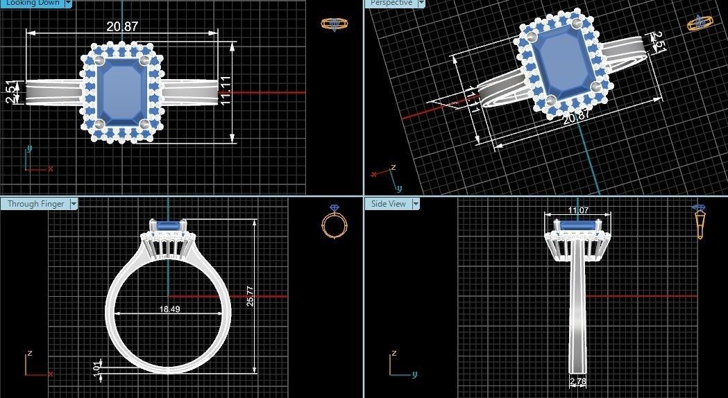 Halo Aquamarine Gemstone Ring 3dm stl render details 3D print model_4
