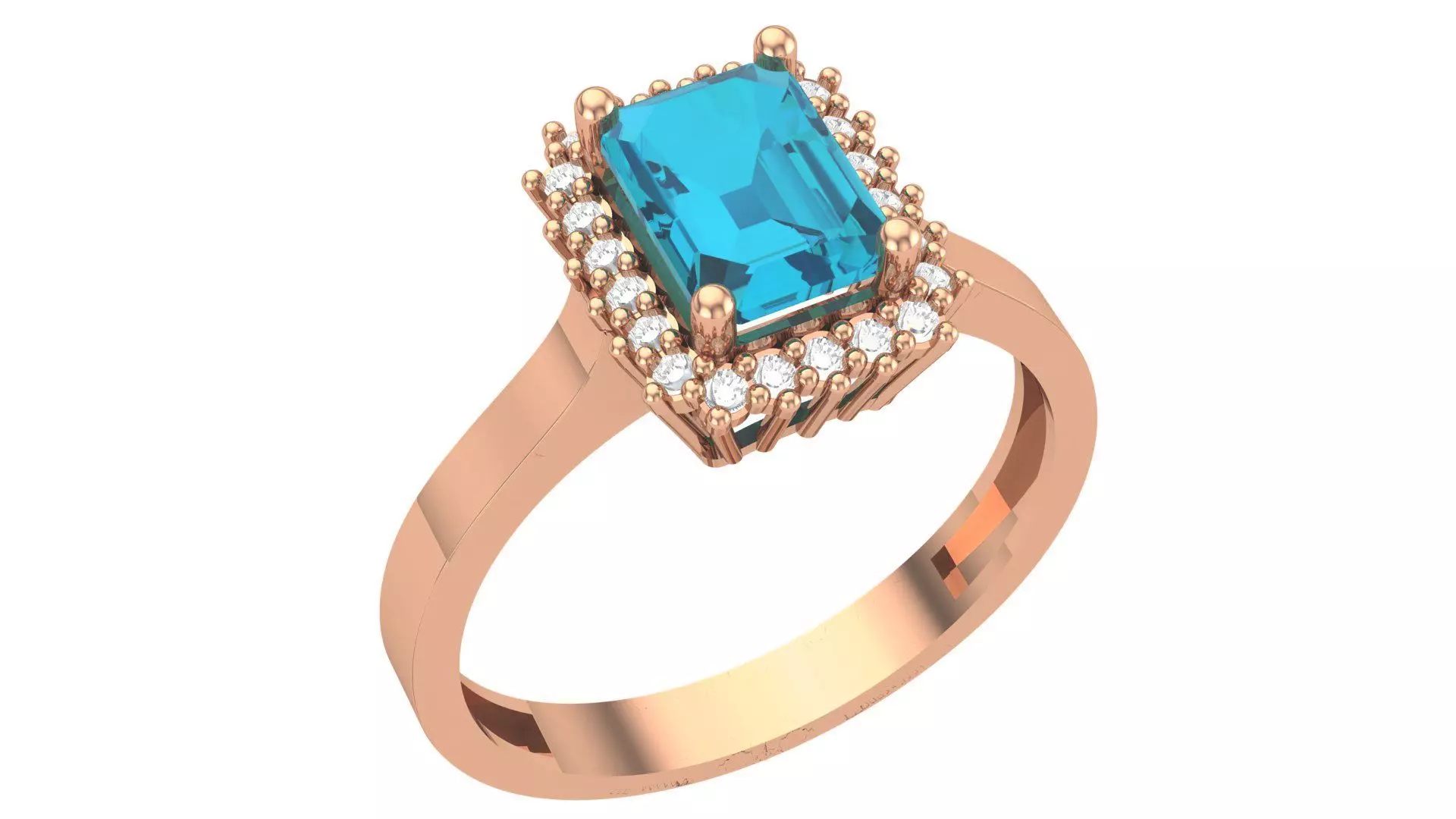 Halo Aquamarine Gemstone Ring 3dm stl render details 3D print model_0