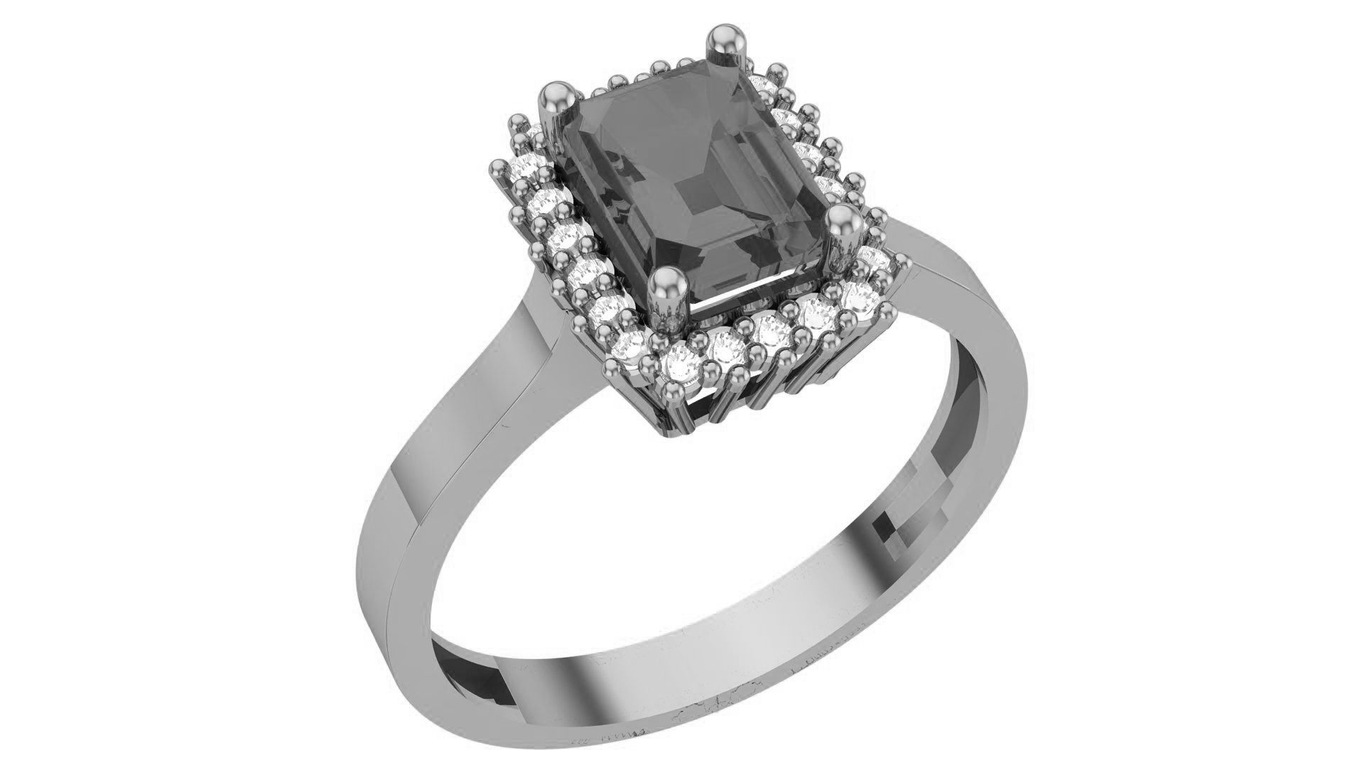 Halo Aquamarine Gemstone Ring 3dm stl render details 3D print model_1