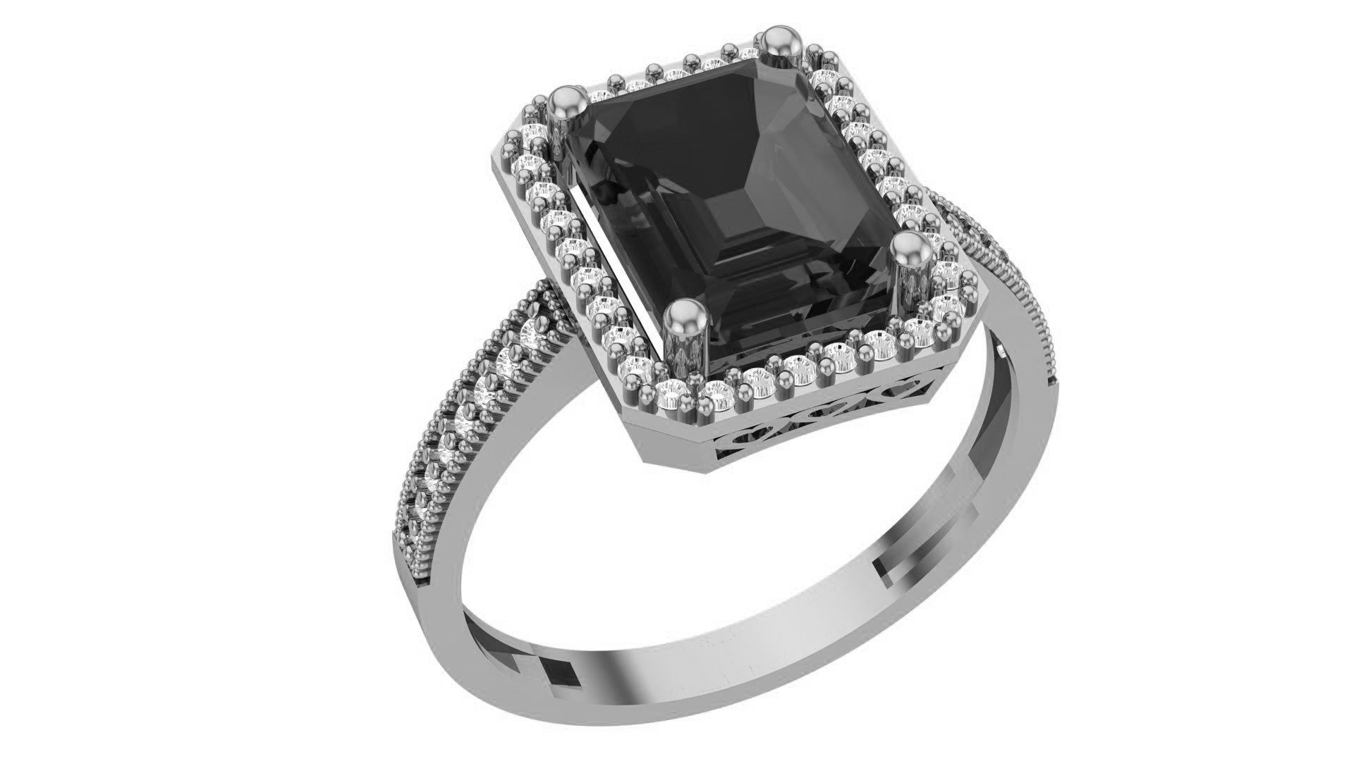 Halo Sapphire Gemstone Ring 3dm stl render details 3D print model_2