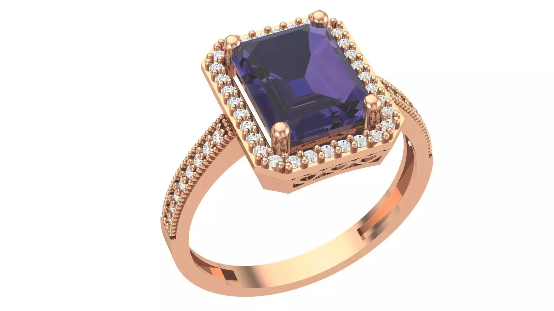 Halo Sapphire Gemstone Ring 3dm stl render details 3D print model_0