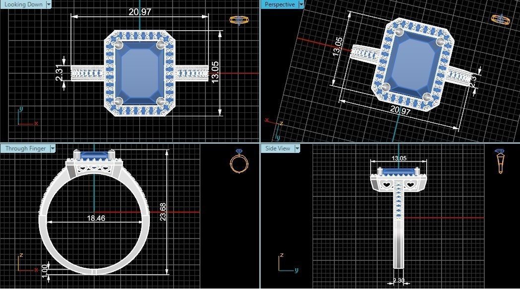 Halo Sapphire Gemstone Ring 3dm stl render details 3D print model_4