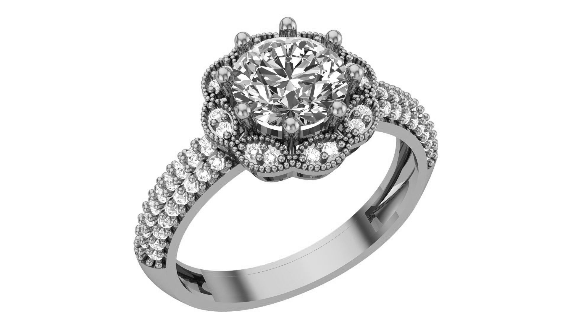 Halo Gemstone Ring 3dm stl render details 3D print model_1