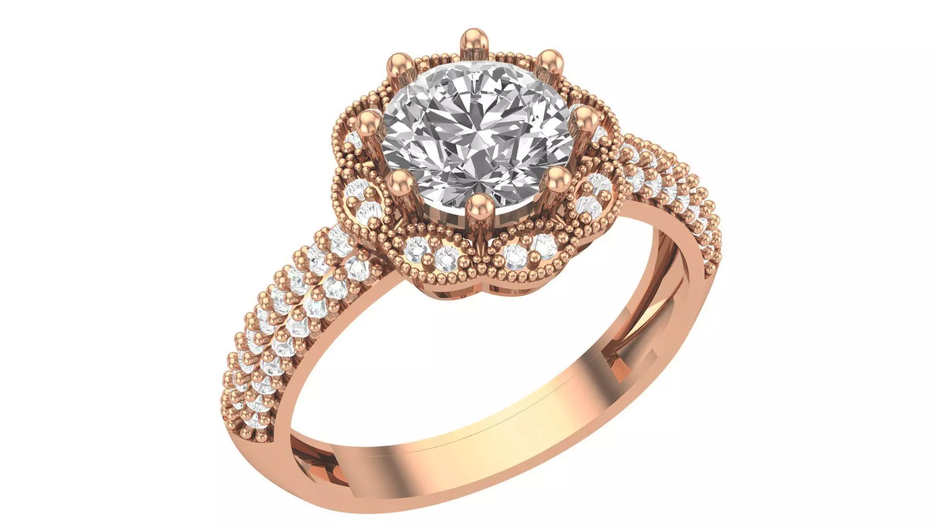 Halo Gemstone Ring 3dm stl render details 3D print model_0