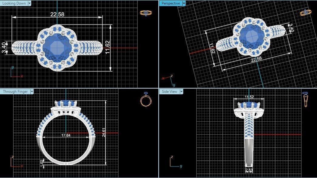 Halo Gemstone Ring 3dm stl render details 3D print model_4