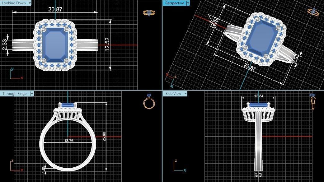 Halo Sapphire Gemstone Ring 3dm stl render details 3D print model_4